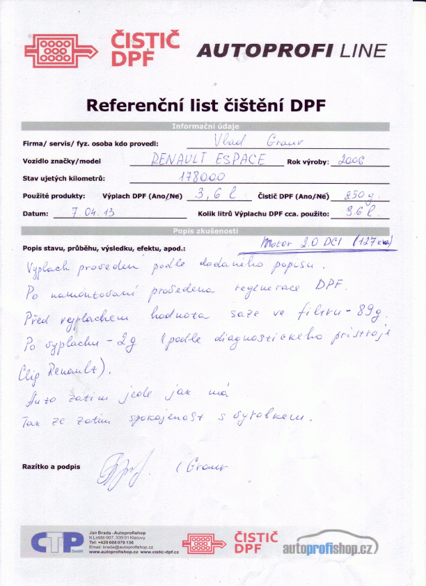 Reference Výplach DPF