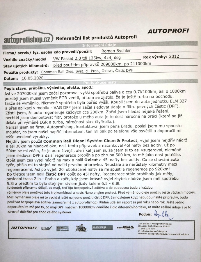Reference Roman Bychler - Trojkombinace - VW Passat 2.0 TDI